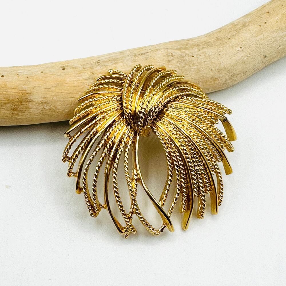 Signed Monet Mirador Brooch Vintage Gold Tone Statement 1960's